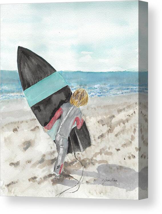 Surfer Canvas Print featuring the painting Young Surfer's Love by Claudette Carlton