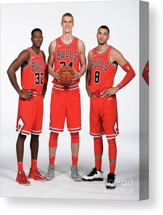 Media Day Canvas Print featuring the photograph Zach Lavine, Kris Dunn, and Lauri Markkanen by Randy Belice