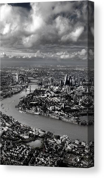 London Canvas Print featuring the photograph Aerial view of London 4 by Mark Rogan