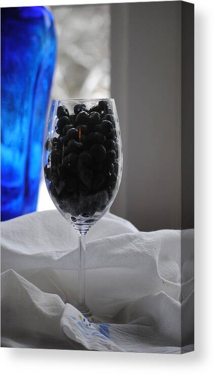 Blue Canvas Print featuring the photograph Blueberries w Blue Glass by Glory Ann Penington