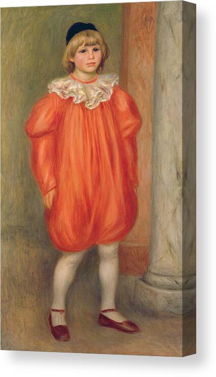 Male Canvas Print featuring the painting Claude Renoir in a Clown Costume by Pierre Auguste Renoir