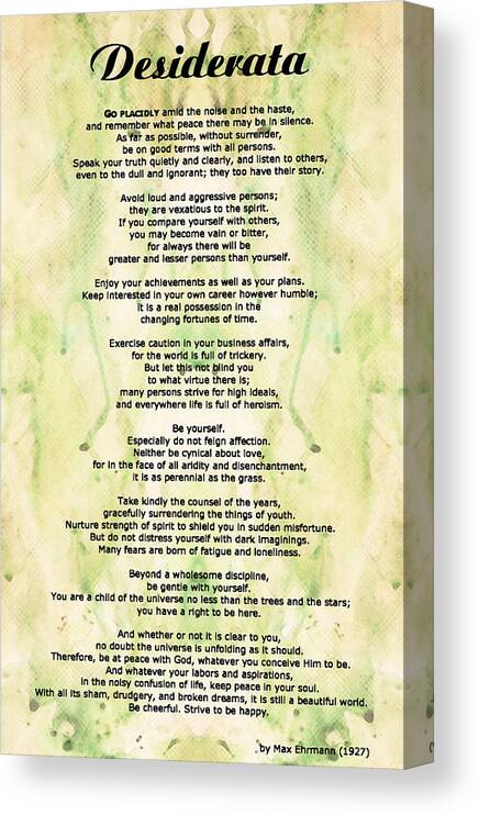 Desiderata Canvas Print featuring the painting Desiderata 5 - Words of Wisdom by Sharon Cummings