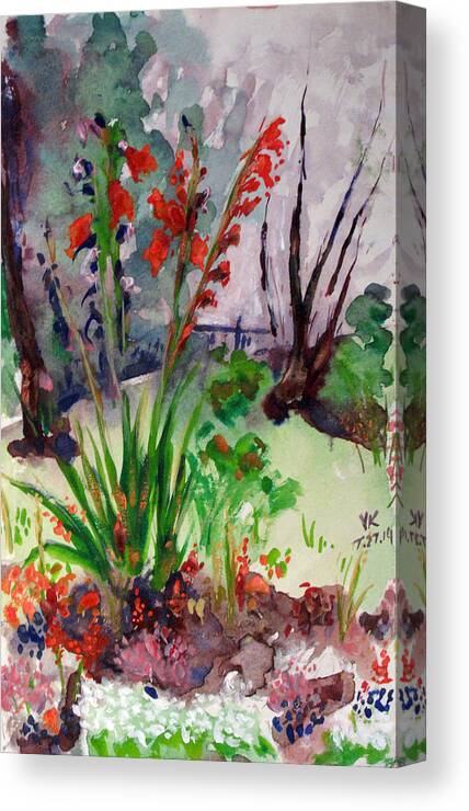 Watercolor Canvas Print featuring the painting Gladioli-4 by Vladimir Kezerashvili