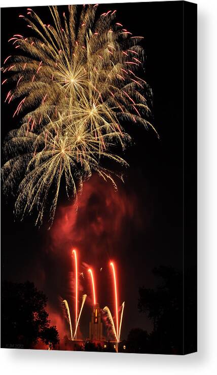 Fireworks Canvas Print featuring the photograph Golden Bursts and Ghostly Smoke by Kevin Munro