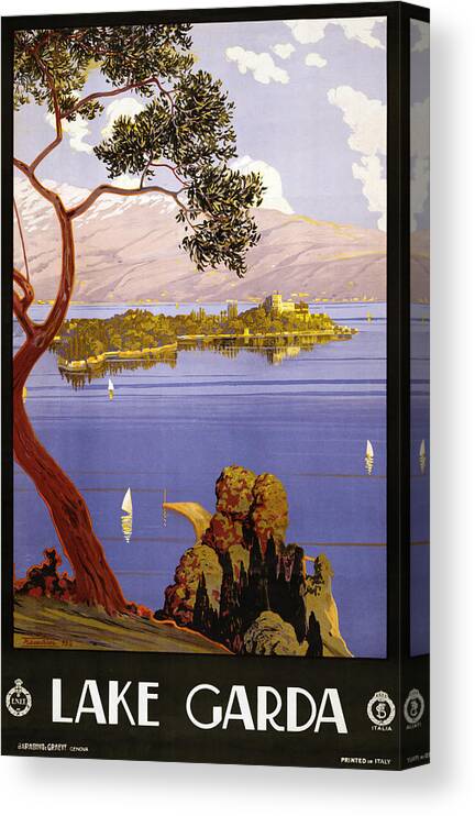 Lake Garda Canvas Print featuring the photograph Lake Garda travel poster by MotionAge Designs