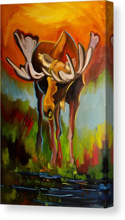 Moose Oil Painting By Diane Whitehead Fine Art Canvas Print featuring the painting Moose Pond by Diane Whitehead