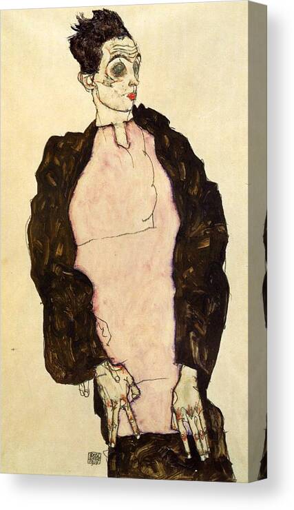 Egon Schiele Canvas Print featuring the painting Self-portrait In Lilac Shirt by Celestial Images