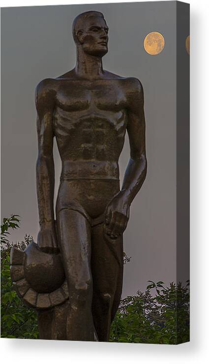 Michigan State University Canvas Print featuring the photograph Sparty and Moon by John McGraw