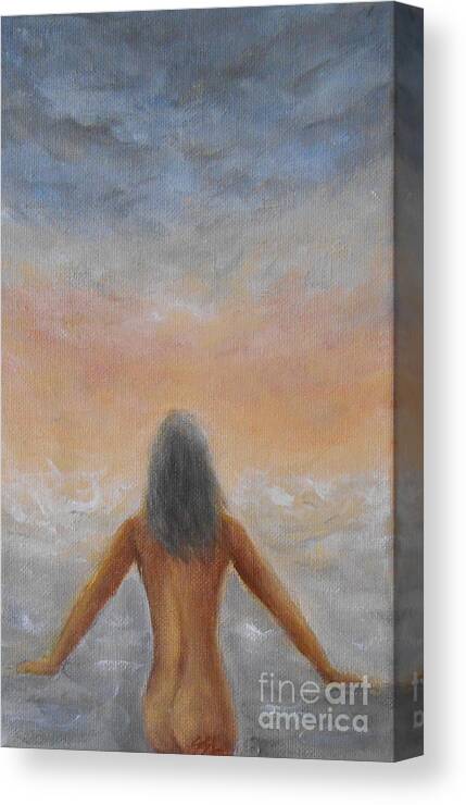 Seascape Canvas Print featuring the painting Taking The plunge by Jane See