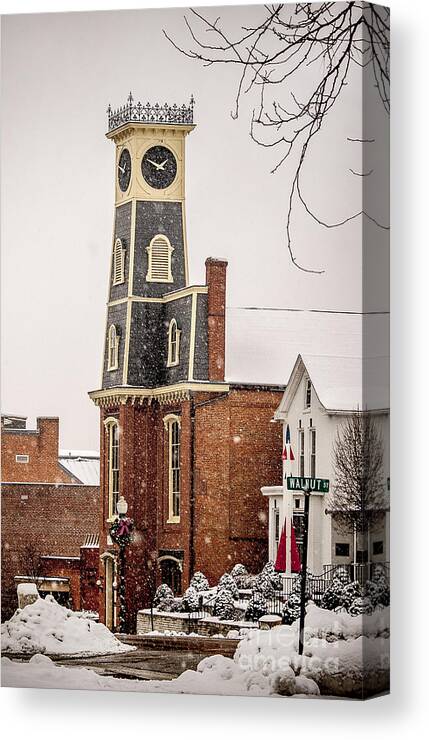 Waynesboro Canvas Print featuring the photograph The Town Clock in December by Andy Smetzer