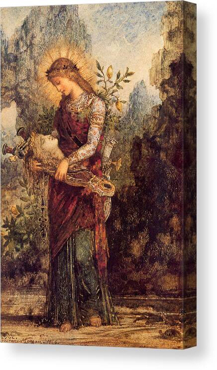 Gustave Moreau Canvas Print featuring the drawing Thracian Girl Carrying the Head of Orpheus by Gustave Moreau