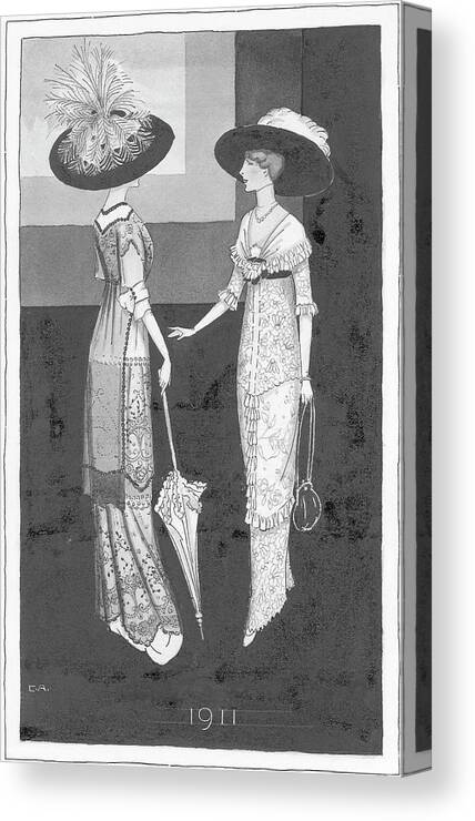 Costume Canvas Print featuring the digital art Women Wearing 1910s Costumes by Claire Avery