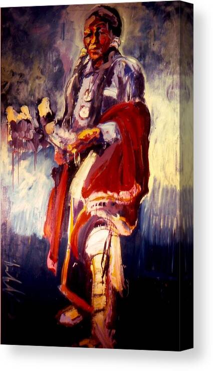 Native Americans Canvas Print featuring the painting Eagle Feathers by Les Leffingwell