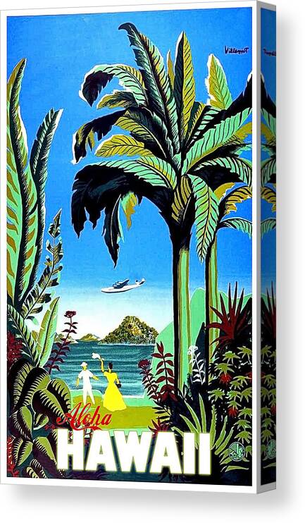 Aloha Canvas Print featuring the painting Aloha Hawaii, tropic island, vintage travel poster by Long Shot