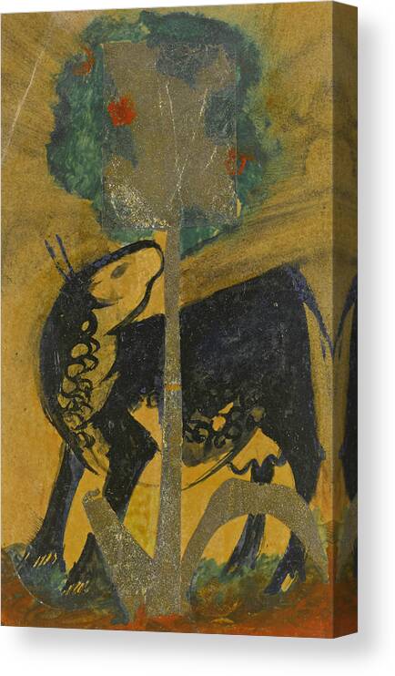 Franz Marc Canvas Print featuring the drawing Black Cow behind Tree by Franz Marc