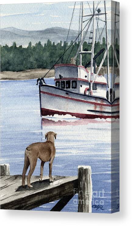 Boxer Canvas Print featuring the painting Boxer On The Dock by David Rogers