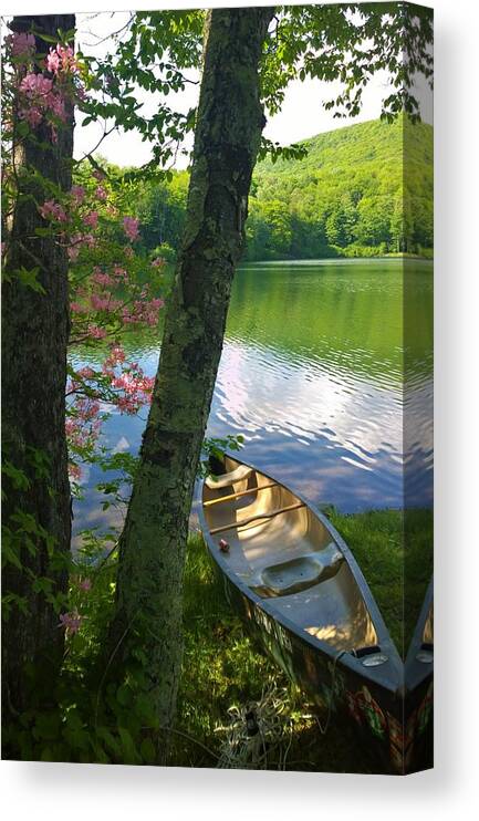 Canoe Canvas Print featuring the photograph Canoe on Pond, Catskills by Lisa Dunn