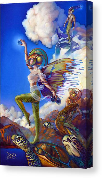 Mermaid Canvas Print featuring the painting Finfaerian Quest by Patrick Anthony Pierson