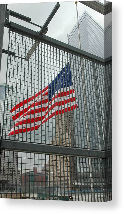 Flag Canvas Print featuring the photograph Flag at Ground Zero by Frank Mari