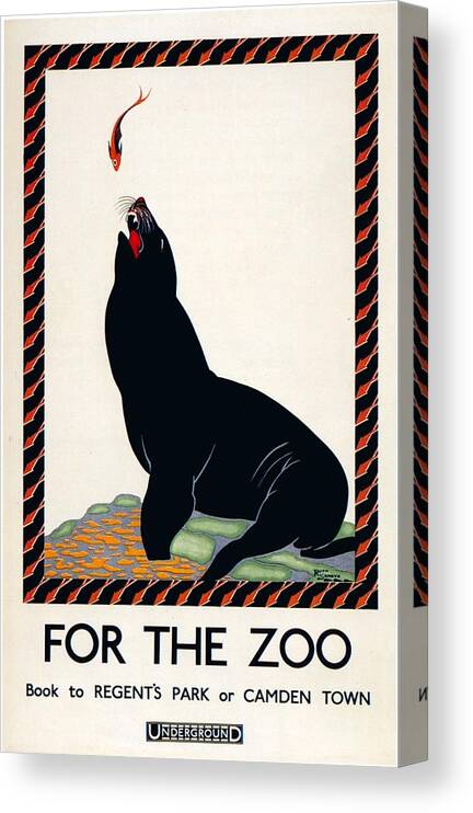 Zoo Canvas Print featuring the mixed media For the Zoo, Book to Regent's Park or Camden Town - London Underground - Retro travel Poster by Studio Grafiikka
