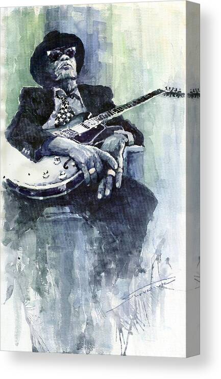 Jazz Canvas Print featuring the painting Jazz Bluesman John Lee Hooker 04 by Yuriy Shevchuk