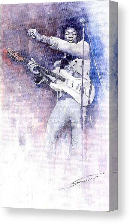 Watercolor Canvas Print featuring the painting Jazz Rock Jimi Hendrix 07 by Yuriy Shevchuk