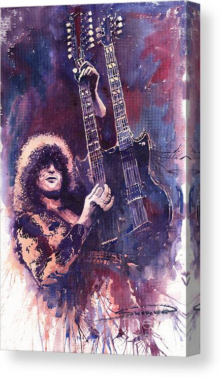 Watercolour Canvas Print featuring the painting Jimmy Page by Yuriy Shevchuk
