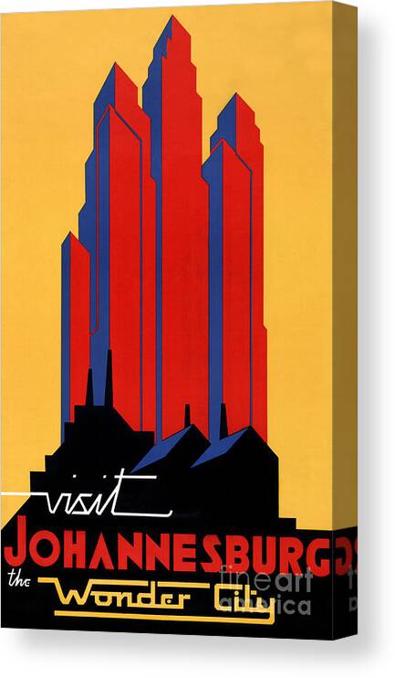  Travel Canvas Print featuring the painting Johannesburg Vintage Travel Poster Restored by Vintage Treasure