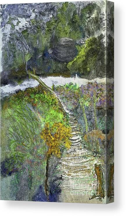Landscape Canvas Print featuring the painting Less travelled hill by Subrata Bose