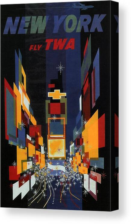New York City Poster Canvas Print featuring the painting New York - Geometric Abstract Vintage Poster by Studio Grafiikka