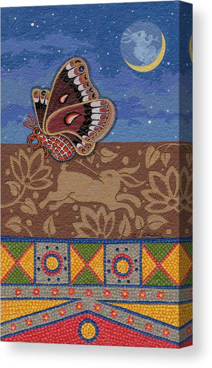 Native American Paintings Canvas Print featuring the painting Nightime - Tipiskaw, Cree by Chholing Taha