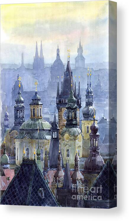 Architecture Canvas Print featuring the painting Prague Towers by Yuriy Shevchuk