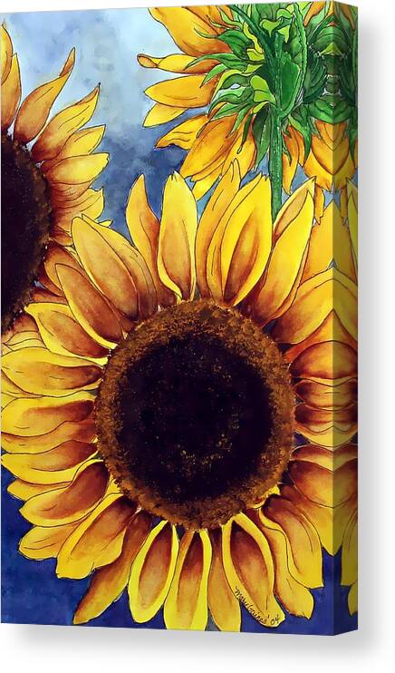 Watercolor Canvas Print featuring the painting Sunny Sunflowers by Mary Gaines