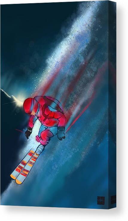 Ski Art Canvas Print featuring the painting Sunset Extreme Ski by Sassan Filsoof
