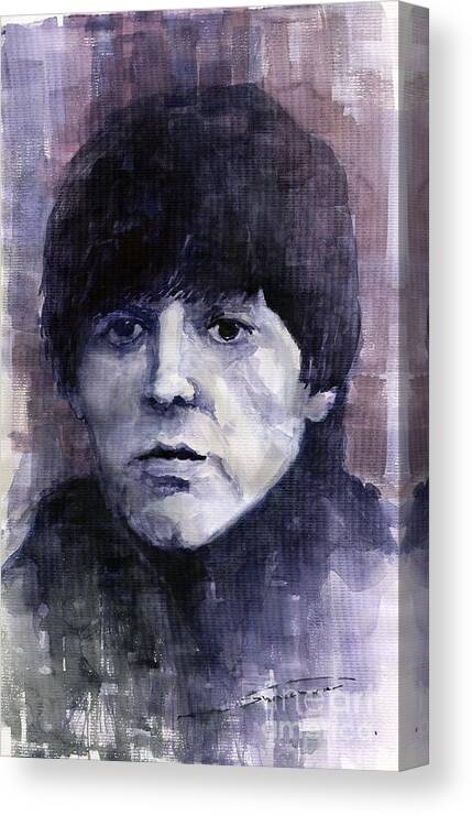 Watercolor Canvas Print featuring the painting The Beatles Paul McCartney by Yuriy Shevchuk