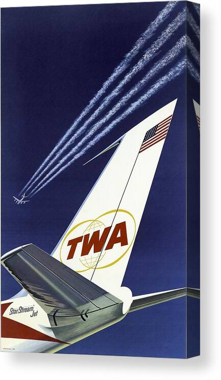 Twa Star Stream Jet Canvas Print featuring the painting TWA Star Stream Jet - Minimalist Vintage Advertising Poster by Studio Grafiikka
