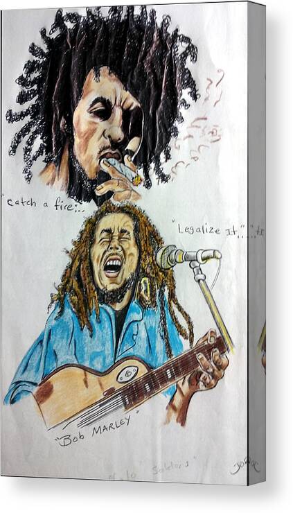 Black Art Canvas Print featuring the drawing Bob Marley's Legal It by Joedee