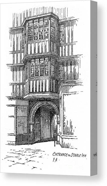 Engraving Canvas Print featuring the drawing Entrance To Staple Inn, Holborn by Print Collector