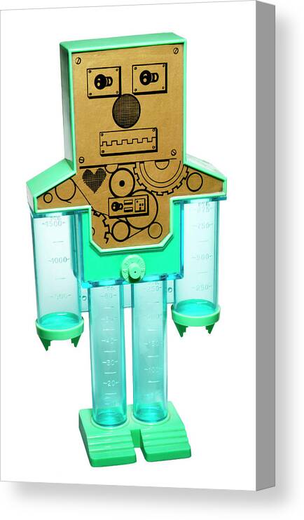 Ai Canvas Print featuring the drawing Green and Yellow Robot Coin Bank by CSA Images