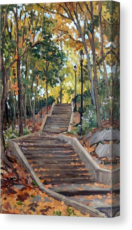 Oil Canvas Print featuring the painting Isham Park Steps New York Autumn by Thor Wickstrom