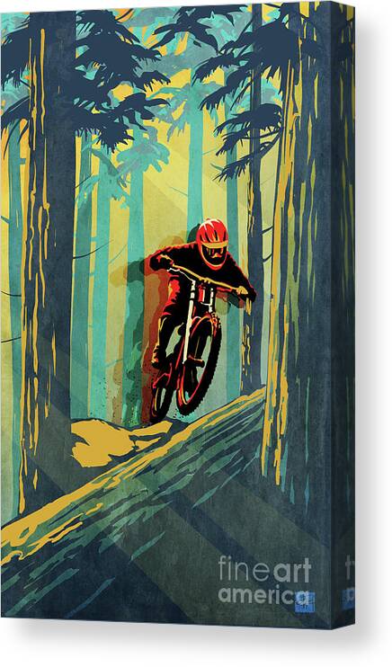 Mountain Bike Canvas Print featuring the painting Log Jumper by Sassan Filsoof