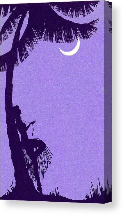 Campy Canvas Print featuring the drawing Woman Leaning Against Palm Tree by CSA Images