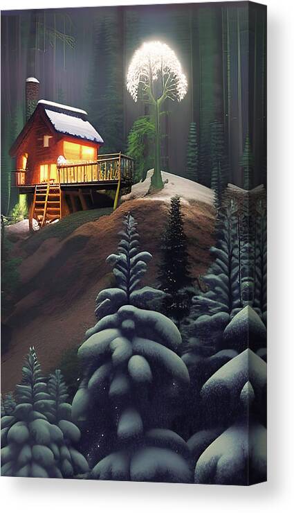 Cabin Canvas Print featuring the digital art Cabin in the Woods by Darren White