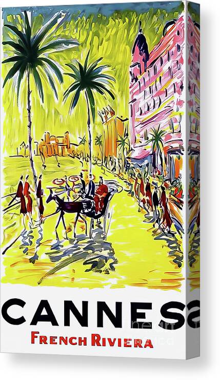 Cannes Canvas Print featuring the drawing Cannes French Riviera Travel Poster 1958 by M G Whittingham