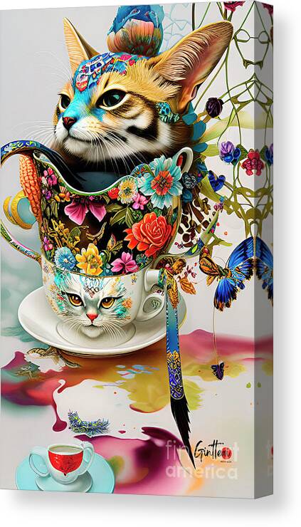 Digital Art Canvas Print featuring the digital art Cats in A Cup 2 Ginette In Wonderland Decorative Art by Ginette Callaway
