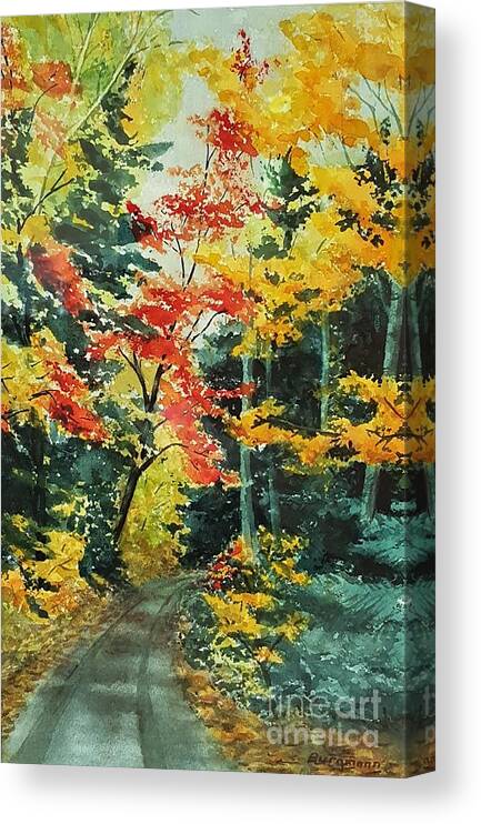 Landscape Canvas Print featuring the painting Fall Walk by Petra Burgmann