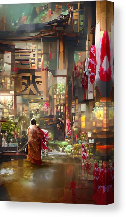 City Canvas Print featuring the digital art Kyoto Motives by Alexander Fedin