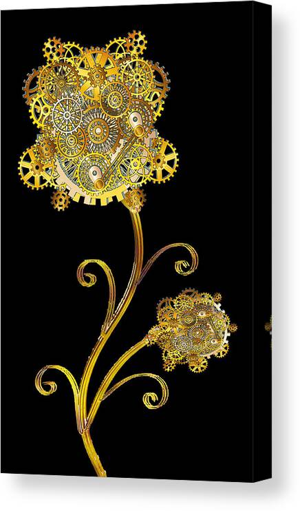Metal Canvas Print featuring the painting Metal Gears Flower by Tony Rubino