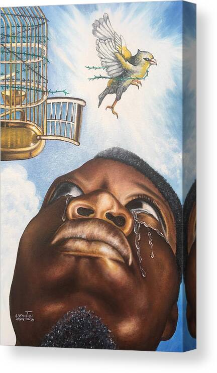 Bird Canvas Print featuring the painting My Little Bird Flew Away by O Yemi Tubi
