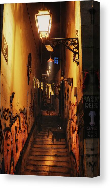 Night Canvas Print featuring the photograph Night laundry alley by Micah Offman